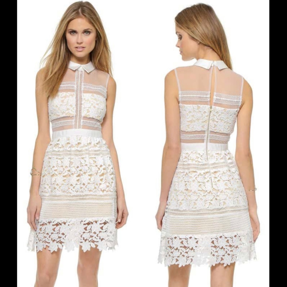Self Portrait Graciella White Collar Embroidery Mesh Dress